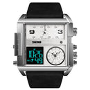 SKMEI 1391 Multifunctional Men Business Digital Watch 30m Waterproof Square Dial Wrist Watch with Leather Watchband(Silver+Black)
