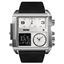 SKMEI 1391 Multifunctional Men Business Digital Watch 30m Waterproof Square Dial Wrist Watch with Leather Watchband(Silver+Black)
