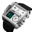 SKMEI 1391 Multifunctional Men Business Digital Watch 30m Waterproof Square Dial Wrist Watch with Leather Watchband(Silver+Black)