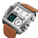 SKMEI 1391 Multifunctional Men Business Digital Watch 30m Waterproof Square Dial Wrist Watch with Leather Watchband(Silver)