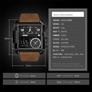 SKMEI 1391 Multifunctional Men Business Digital Watch 30m Waterproof Square Dial Wrist Watch with Leather Watchband(Silver)