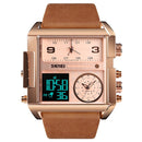SKMEI 1391 Multifunctional Men Business Digital Watch 30m Waterproof Square Dial Wrist Watch with Leather Watchband(Brown)