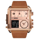 SKMEI 1391 Multifunctional Men Business Digital Watch 30m Waterproof Square Dial Wrist Watch with Leather Watchband(Brown)