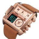SKMEI 1391 Multifunctional Men Business Digital Watch 30m Waterproof Square Dial Wrist Watch with Leather Watchband(Brown)