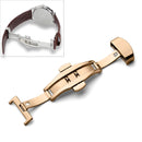 Watch Leather Watch Band Butterfly Buckle 316 Stainless Steel Double Snap, Size: 14mm (Rose Gold)