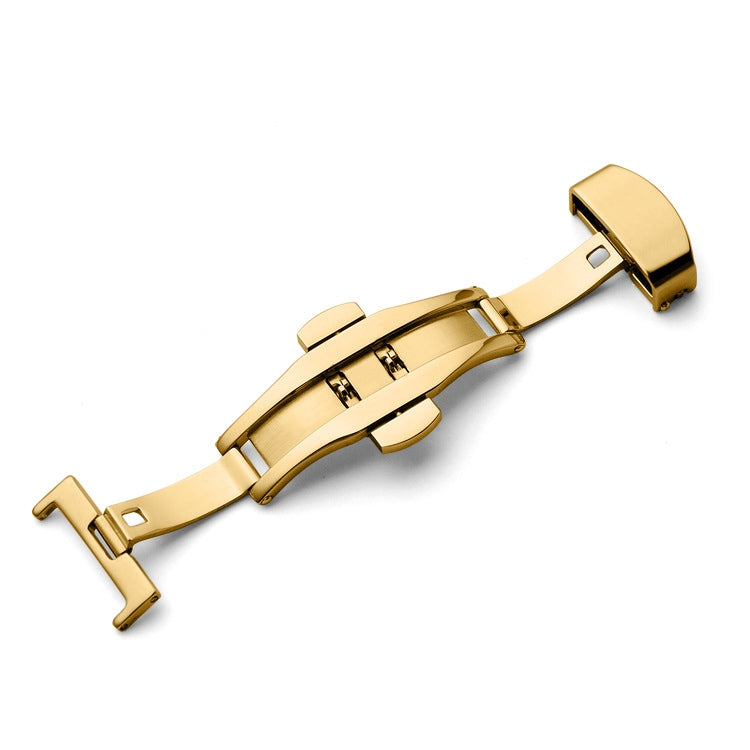 Watch Leather Watch Band Butterfly Buckle 316 Stainless Steel Double Snap, Size: 16mm(Gold)