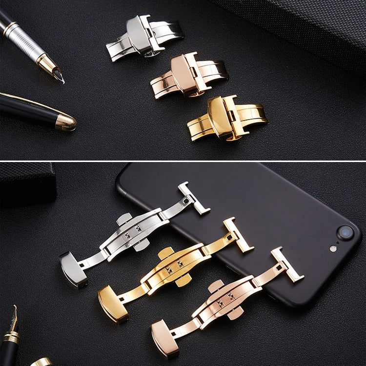 Watch Leather Watch Band Butterfly Buckle 316 Stainless Steel Double Snap, Size: 16mm(Gold)