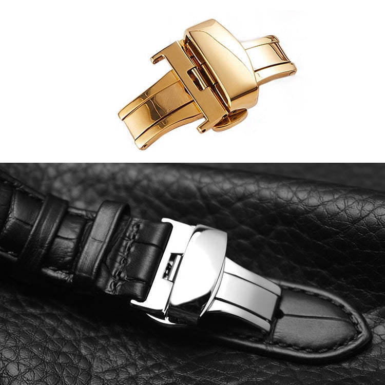 Watch Leather Watch Band Butterfly Buckle 316 Stainless Steel Double Snap, Size: 20mm
