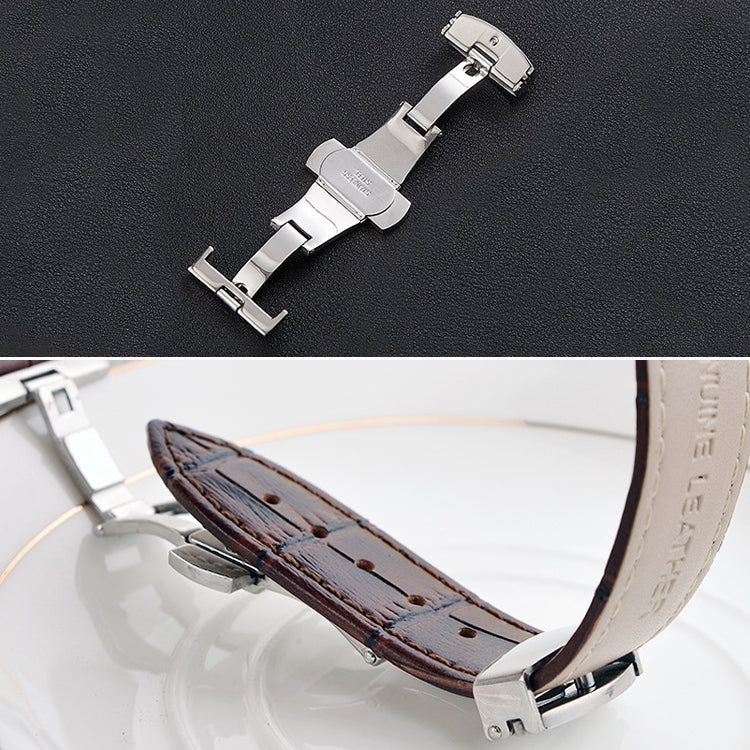 Watch Leather Watch Band Butterfly Buckle 316 Stainless Steel Double Snap, Size: 20mm