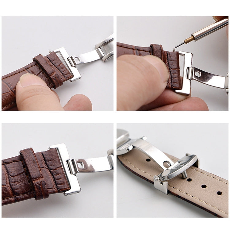 Watch Leather Watch Band Butterfly Buckle 316 Stainless Steel Double Snap, Size: 20mm