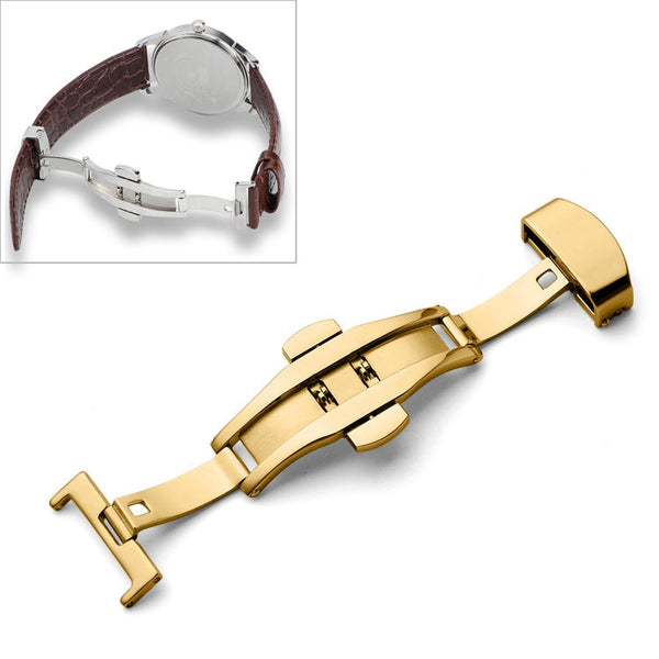 Watch Leather Watch Band Butterfly Buckle 316 Stainless Steel Double Snap, Size: 20mm