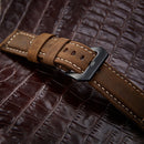 Crazy Horse Layer Frosted Black Buckle Watch Leather Watch Band, Size: 24mm (Dark Brown)