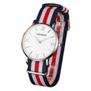 CAGARNY 6812 Concise Style Ultra Thin Quartz Wrist Watch with Striped Nylon Band for Couples(Silver)