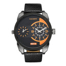 CAGARNY 6813 Fashionable Dual Clock Quartz Business Wrist Watch with Leather Band for Men(Black Case Black Band)