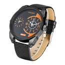 CAGARNY 6813 Fashionable Dual Clock Quartz Business Wrist Watch with Leather Band for Men(Black Case Black Band)