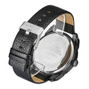 CAGARNY 6813 Fashionable Dual Clock Quartz Business Wrist Watch with Leather Band for Men(Black Case Black Band)