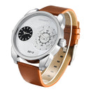 CAGARNY 6813 Fashionable Dual Clock Quartz Business Wrist Watch with Leather Band for Men(White Case Brown Band)