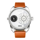 CAGARNY 6813 Fashionable Dual Clock Quartz Business Wrist Watch with Leather Band for Men(White Case Brown Band)