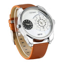 CAGARNY 6813 Fashionable Dual Clock Quartz Business Wrist Watch with Leather Band for Men(White Case Brown Band)
