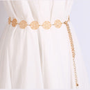 Women Metal Waist Chain Openwork Circle Decoration Waist-chain Lady Dress Belt, Length: 105cm(Gold)