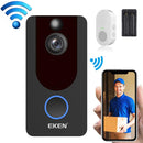 EKEN V7 1080P Wireless WiFi Smart Video Doorbell, Support Motion Detection & Infrared Night Vision & Two-way Voice, Package 3: Doorbell + Dual Slots Battery Charger + Chime(Black)