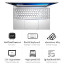 HONGSAMDE F158G Notebook, 15.6 inch, 8GB+256GB, Windows 10 Intel Core i3-6157U Dual Core Up to 2.40 GHz, Support TF Card & Bluetooth & WiFi & Micro HDMI, US Plug(Silver)