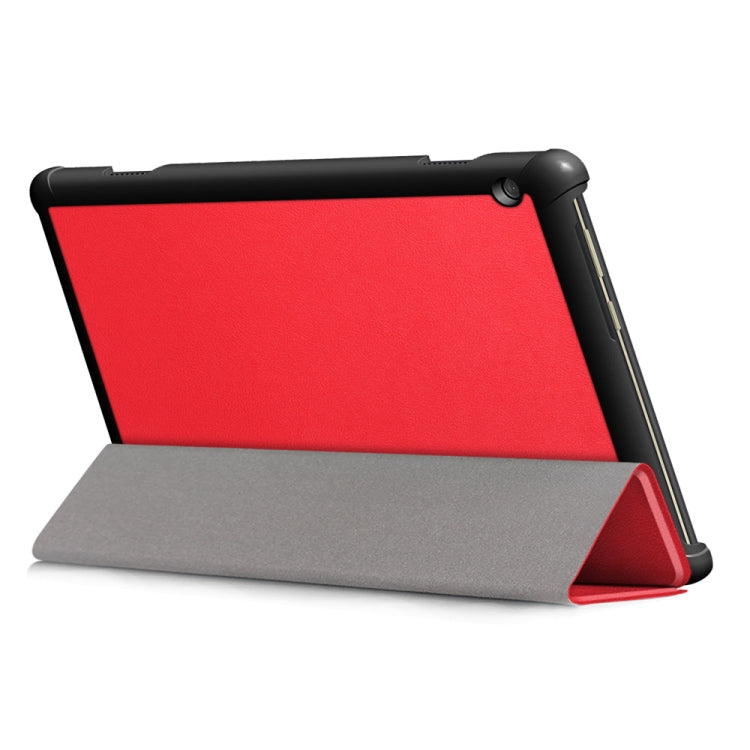3-folding Custer Texture Deformation Flip Leather Case for Lenovo Tab M10 TB-X605F / X505F(Red)
