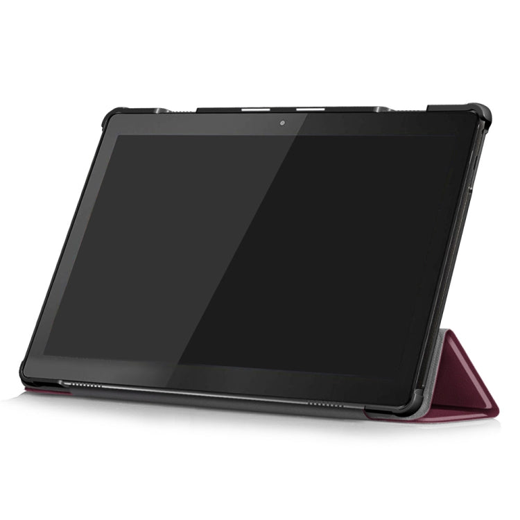 3-folding Custer Texture Deformation Flip Leather Case for Lenovo Tab M10 TB-X605F / X505F(Wine Red)