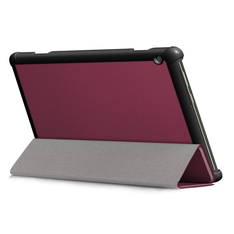 3-folding Custer Texture Deformation Flip Leather Case for Lenovo Tab M10 TB-X605F / X505F(Wine Red)