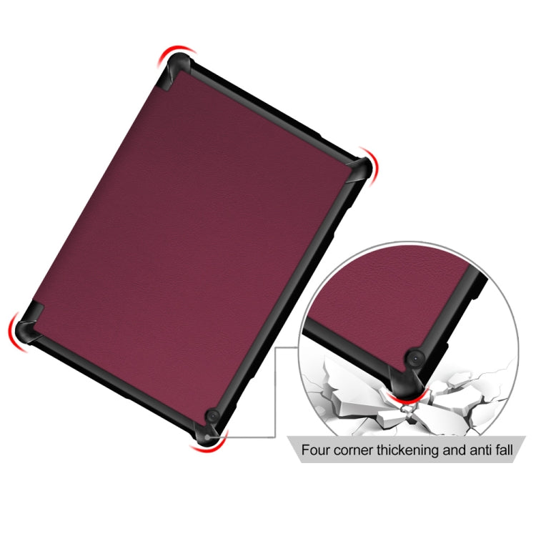 3-folding Custer Texture Deformation Flip Leather Case for Lenovo Tab M10 TB-X605F / X505F(Wine Red)