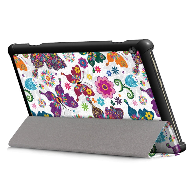 Coloured Drawing Pattern Horizontal Deformation Flip Leather Case for Lenovo Tab M10, with Three-folding Holder (Butterfly Pattern)