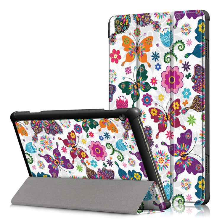 Coloured Drawing Pattern Horizontal Deformation Flip Leather Case for Lenovo Tab M10, with Three-folding Holder (Butterfly Pattern)