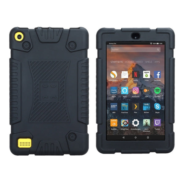 Full Coverage Silicone Shockproof Case for Amazon Kindle Fire 7 (2017)(Black)