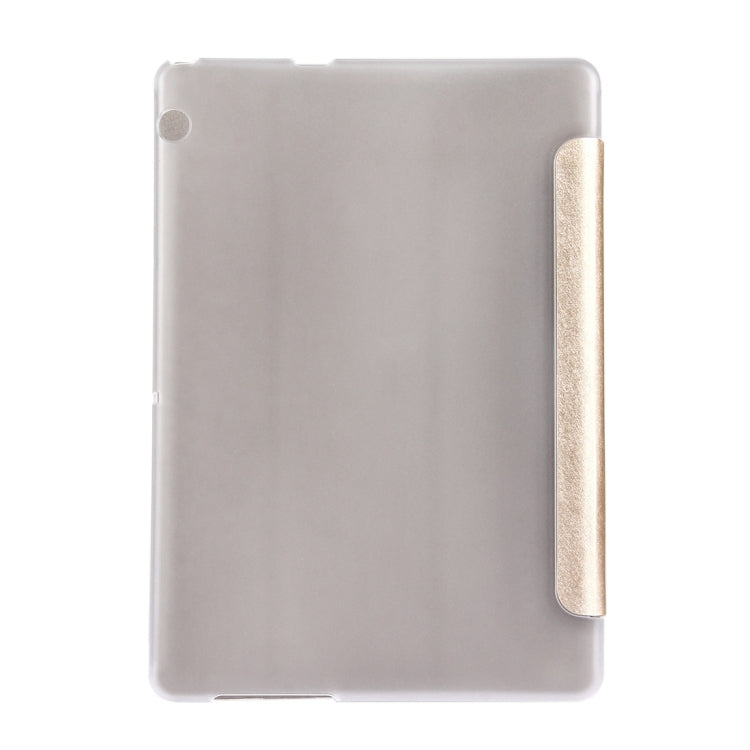 For Huawei MediaPad T3 10 9.6 inch Silk Texture Horizontal Flip Leather Case with 3-folding Holder(Gold)