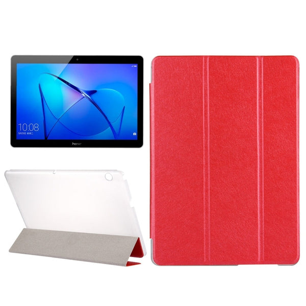 For Huawei MediaPad T3 10 9.6 inch Silk Texture Horizontal Flip Leather Case with 3-folding Holder(Red)