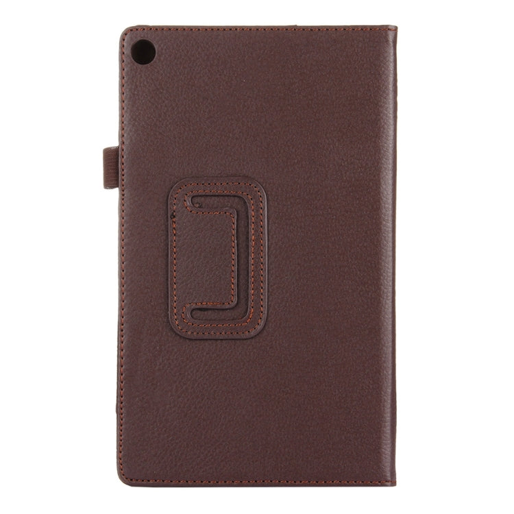 For Amazon Kindle Fire HD8 (2017) Litchi Texture Horizontal Flip Leather Case with Holder(Brown)
