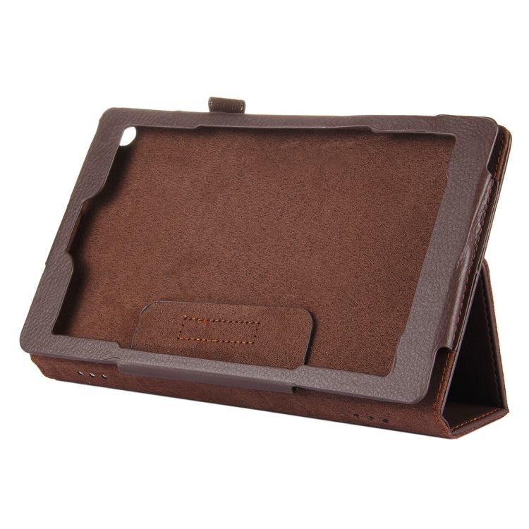 For Amazon Kindle Fire HD8 (2017) Litchi Texture Horizontal Flip Leather Case with Holder(Brown)