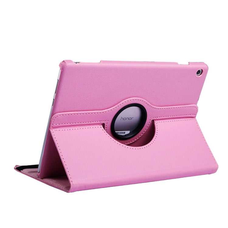 Litchi Texture Horizontal Flip 360 Degrees Rotation Leather Case for Huawei MediaPad T5 10.1, with Holder (Pink)