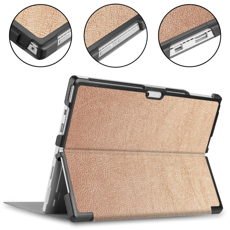 Custer Texture Horizontal Flip PU Leather Case for Microsoft Surface Pro 4 / 5 / 6 / 7 12.3 inch, with Holder & Pen Slot(Rose Gold)