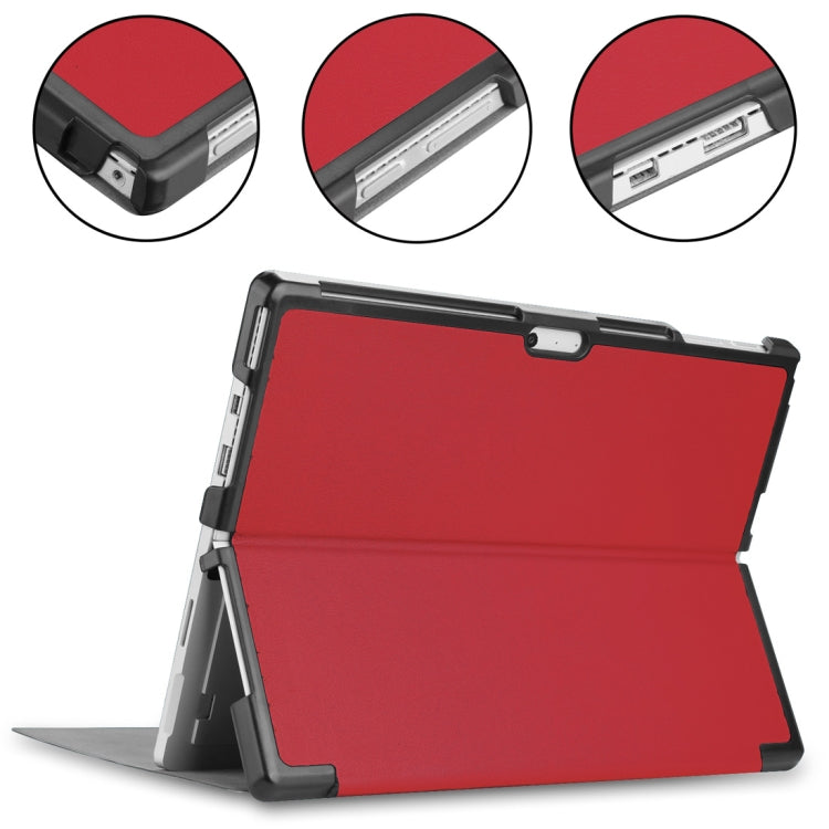 Custer Texture Horizontal Flip PU Leather Case for Microsoft Surface Pro 4 / 5 / 6 / 7 12.3 inch, with Holder & Pen Slot(Red)