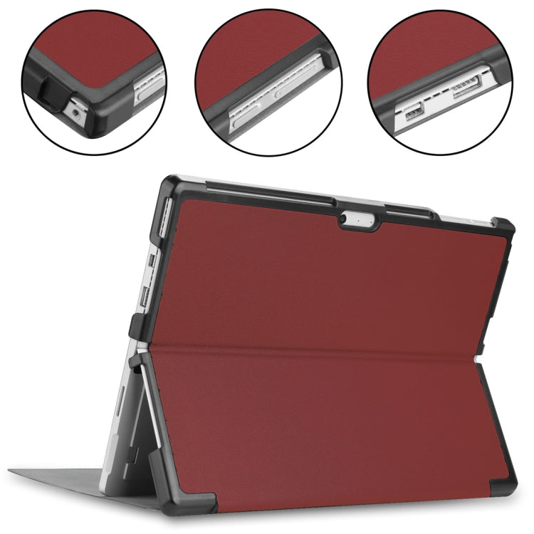 Custer Texture Horizontal Flip PU Leather Case for Microsoft Surface Pro 4 / 5 / 6 / 7 12.3 inch, with Holder & Pen Slot(Wine Red)