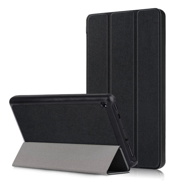 Custer Texture Horizontal Flip Leather Case for Amazon New Fire 7 2019, with Three-folding Holder(Black)