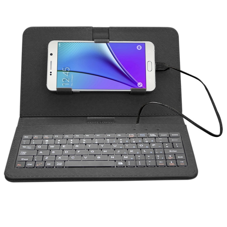 ENKAY 80-Keys Wired Keyboard Leather Tablet Case with Holder for Android Tablet / Android Mobile Phone(Black)