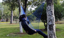 2 PCS Hanging Nylon Mesh Rope Hammock Sleeping Hanging Bed for Hiking / Camping / Outdoor Travel / Sports / Beach / Yard(Dark Blue)