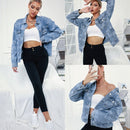 Women Printed English Denim Jacket (Color:Blue Size:M)