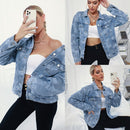 Women Printed English Denim Jacket (Color:Blue Size:L)