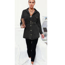 Women Retro Ins Wind Belt Shirt Denim Jacket (Color:Black Size:M)