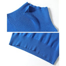 Autumn Winter Solid Color Long-sleeved Knitted Turtleneck Sweater + Skirt Suit (Color:Royal Blue Size:Free Size)