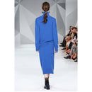 Autumn Winter Solid Color Long-sleeved Knitted Turtleneck Sweater + Skirt Suit (Color:Royal Blue Size:Free Size)