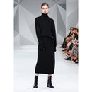 Autumn Winter Solid Color Long-sleeved Knitted Turtleneck Sweater + Skirt Suit (Color:Black Size:Free Size)